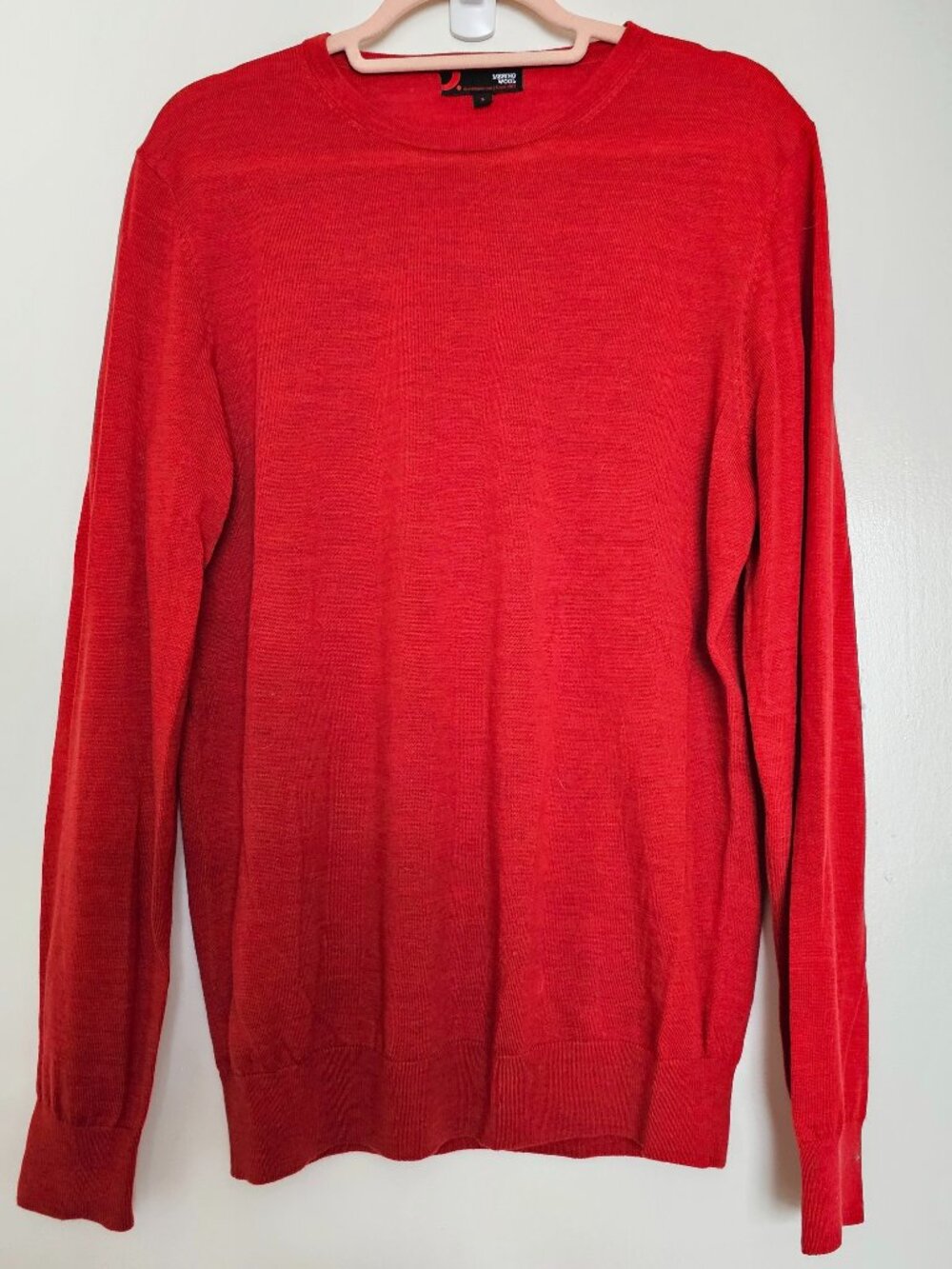 Dressmann 100% Merino Wool Lightweight Long Sleeve Crew Neck Sweater L Red